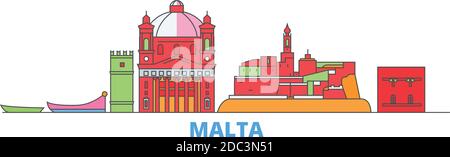 Malta Linie Stadtbild, flache Vektor. Travel City Wahrzeichen, oultine Illustration, Linie Welt Symbole Stock Vektor