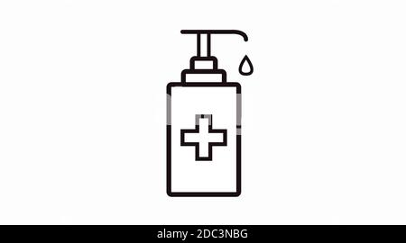 Symbol oder Zeichen für isolierte schwarze und weiße Hand-Desinfektionsmittel für Vektoren Stock Vektor