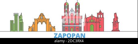 Mexiko, Zapopan Linie Stadtbild, flache Vektor. Travel City Wahrzeichen, oultine Illustration, Linie Welt Symbole Stock Vektor