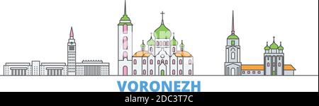 Russland, Voronesch Linie Stadtbild, flache Vektor. Travel City Wahrzeichen, oultine Illustration, Linie Welt Symbole Stock Vektor