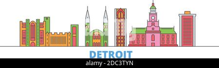 Vereinigte Staaten, Detroit Linie Stadtbild, flache Vektor. Travel City Wahrzeichen, oultine Illustration, Linie Welt Symbole Stock Vektor