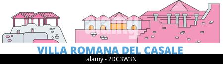 Italien, Villa Romana Del Casale Linienstadtbild, flacher Vektor. Travel City Wahrzeichen, oultine Illustration, Linie Welt Symbole Stock Vektor