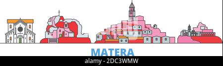 Italien, Matera Linie Stadtbild, flache Vektor. Travel City Wahrzeichen, oultine Illustration, Linie Welt Symbole Stock Vektor