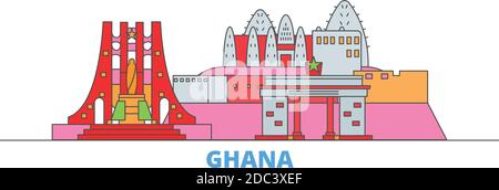 Ghana Linie Stadtbild, flache Vektor. Travel City Wahrzeichen, oultine Illustration, Linie Welt Symbole Stock Vektor