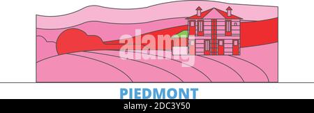 Italien, Piemont, Langhe Roero und Monferrato Linienstadtbild, Flachvektor. Travel City Wahrzeichen, oultine Illustration, Linie Welt Symbole Stock Vektor