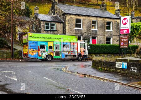 Abfallrecycling, Hebden Bridge, Calderdale, West Yorkshire Stockfoto