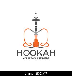 Shisha-Abzeichen. Vintage-Shisha-Logo. Lounge Cafe Emblem. Perfekt für arabische Bar oder Haus. Isoliert auf weißem Hintergrund. Abbildung des Bestandes. Stockfoto