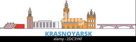 Russland, Krasnojarsk Linie Stadtbild, flachen Vektor. Travel City Wahrzeichen, oultine Illustration, Linie Welt Symbole Stock Vektor