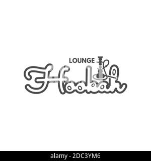 Shisha Lounge-Abzeichen. Vintage-Shisha-Logo. Café-Emblem. Arabische Bar oder Haus, Geschäft. Isoliert auf weißem Hintergrund. Abbildung des Bestandes. Monochromes Design Stockfoto