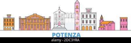 Italien, Potenza Linie Stadtbild, flache Vektor. Travel City Wahrzeichen, oultine Illustration, Linie Welt Symbole Stock Vektor