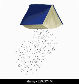 Buntes offenes Buch mit verschiedenen Buchstaben Stock Vektor