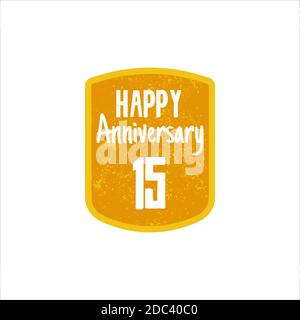 Happy 15th Anniversary Abzeichen, Zeichen und Emblem im Retro-Stil. Einfach zu bearbeiten und verwenden Sie Ihre Nummer, Text. Illustration isolieren auf weißem Hintergrund. Stockfoto