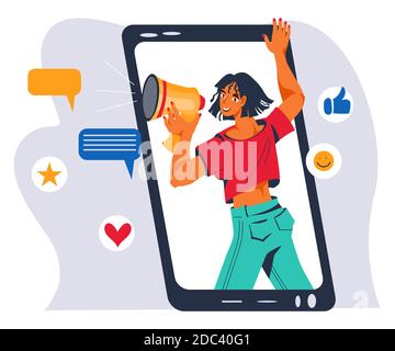 Empfehlen Sie einen Freund Konzept mit Frau macht Business-Promotion Vektor Illustration. Stock Vektor