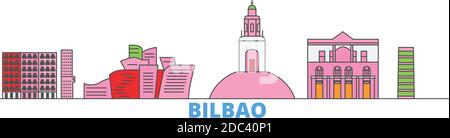 Spanien, Bilbao Linie Stadtbild, flache Vektor. Travel City Wahrzeichen, oultine Illustration, Linie Welt Symbole Stock Vektor