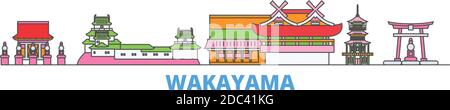 Japan, Wakayama Linie Stadtbild, flache Vektor. Travel City Wahrzeichen, oultine Illustration, Linie Welt Symbole Stock Vektor