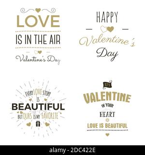 Set von Valentinstag Typografie Foto Overlays, inspirierenden Text und Sonne platzt. Etiketten. Benutzerdefinierte Anführungszeichen auf weißem Hintergrund isoliert. Am besten als Geschenk Stockfoto