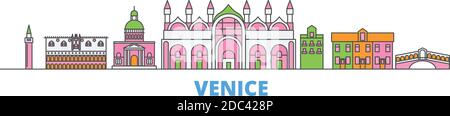 Italien, Venedig Linie Stadtbild, flache Vektor. Travel City Wahrzeichen, oultine Illustration, Linie Welt Symbole Stock Vektor