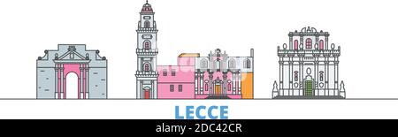 Italien, Lecce Linie Stadtbild, flache Vektor. Travel City Wahrzeichen, oultine Illustration, Linie Welt Symbole Stock Vektor