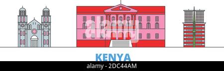 Kenia Linie Stadtbild, flache Vektor. Travel City Wahrzeichen, oultine Illustration, Linie Welt Symbole Stock Vektor