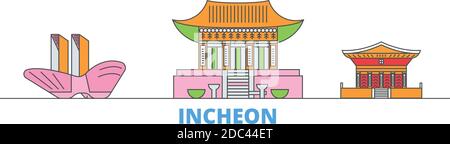 Südkorea, Incheon Linie Stadtbild, flache Vektor. Travel City Wahrzeichen, oultine Illustration, Linie Welt Symbole Stock Vektor