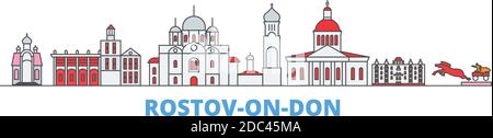 Russland, Rostov auf Don Linie Stadtbild, flachen Vektor. Travel City Wahrzeichen, oultine Illustration, Linie Welt Symbole Stock Vektor