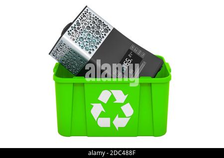 Recycling-Papierkorb mit Ultraschall-Befeuchter, 3D-Rendering isoliert auf weißem Hintergrund Stockfoto