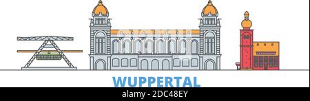 Deutschland, Wuppertal Linie Stadtbild, flache Vektor. Travel City Wahrzeichen, oultine Illustration, Linie Welt Symbole Stock Vektor