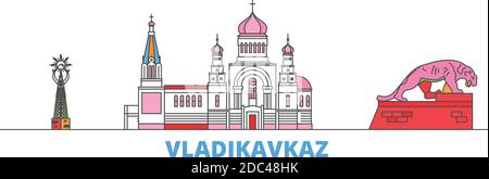 Russland, Vladikawkaz Linie Stadtbild, flachen Vektor. Travel City Wahrzeichen, oultine Illustration, Linie Welt Symbole Stock Vektor