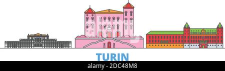 Italien, Turin, Residenz des Königlichen Hauses Savoyen Linie Stadtbild, flache Vektor. Travel City Wahrzeichen, oultine Illustration, Linie Welt Symbole Stock Vektor