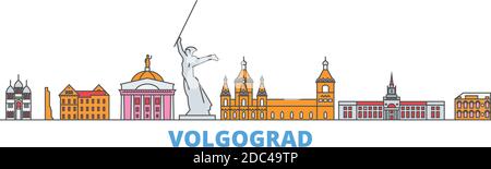 Russland, Wolgograd Linie Stadtbild, flachen Vektor. Travel City Wahrzeichen, oultine Illustration, Linie Welt Symbole Stock Vektor