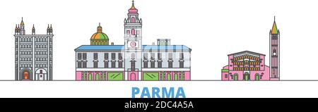 Italien, Parma Linie Stadtbild, flache Vektor. Travel City Wahrzeichen, oultine Illustration, Linie Welt Symbole Stock Vektor