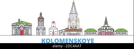 Russland, Kolomenskoye, Kirche der Himmelfahrt Linie Stadtbild, flachen Vektor. Travel City Wahrzeichen, oultine Illustration, Linie Welt Symbole Stock Vektor