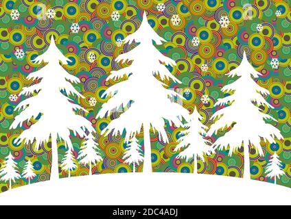 Set von Kreis Muster Hintergrund Silhouetten von Kiefernwald Stockfoto