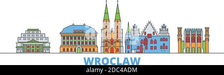 Polen, Breslau Linie Stadtbild, flache Vektor. Travel City Wahrzeichen, oultine Illustration, Linie Welt Symbole Stock Vektor