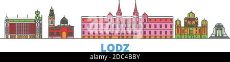 Polen, Lodz Linie Stadtbild, flache Vektor. Travel City Wahrzeichen, oultine Illustration, Linie Welt Symbole Stock Vektor