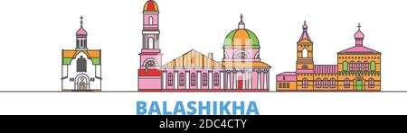 Russland, Balashikha Linie Stadtbild, flachen Vektor. Travel City Wahrzeichen, oultine Illustration, Linie Welt Symbole Stock Vektor