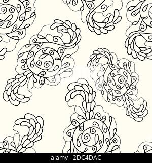 Nahtloses Muster mit handgezeichneter Doodle auf weißem Hintergrund. Für Drucke und Textilien. Erwachsene Färbung. Anti-Stress-Graffiti. Stock Vektor