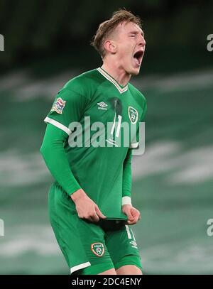 Ronan Curtis, Irlands Republik, rues eine verpasste Chance während des Spiels der UEFA Nations League im Aviva Stadium, Dublin. Stockfoto