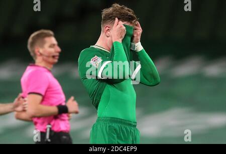 Ronan Curtis, Irlands Republik, rues eine verpasste Chance während des Spiels der UEFA Nations League im Aviva Stadium, Dublin. Stockfoto