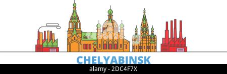 Russland, Tscheljabinsk Linie Stadtbild, flachen Vektor. Travel City Wahrzeichen, oultine Illustration, Linie Welt Symbole Stock Vektor