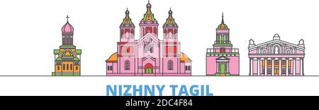 Russland, Nizhny Tagil Linie Stadtbild, flache Vektor. Travel City Wahrzeichen, oultine Illustration, Linie Welt Symbole Stock Vektor