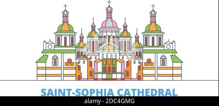 Ukraine, Kiew, Hagia Sophia Kathedrale Linie Stadtbild, flache Vektor. Travel City Wahrzeichen, oultine Illustration, Linie Welt Symbole Stock Vektor