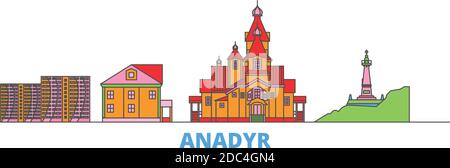 Russland, Anadyr Linie Stadtbild, flache Vektor. Travel City Wahrzeichen, oultine Illustration, Linie Welt Symbole Stock Vektor