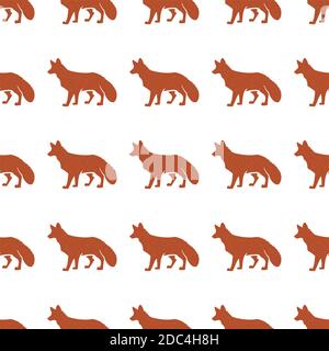 Rotfuchs-Muster. Nahtlose Hintergrunddarstellung mit wilden Tier Symbole, Elemente. Monochromes Silhouettendesign. Stock nahtloses Muster isoliert auf Stockfoto