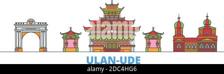 Russland, Ulan Ude Linie Stadtbild, flache Vektor. Travel City Wahrzeichen, oultine Illustration, Linie Welt Symbole Stock Vektor