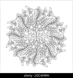 Mandala zum Ausmalen Buchseite. Abstrakt dekorativer Rundschmuck. Antistress Kunst für Erwachsene. Vektordesign-Element. Natürliche, gewebten, floralen Motiven. Stock Vektor