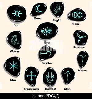 Set von Hexen Runen, Wiccan Weissagung Symbole. Alte okkulte Symbole, auf weiß. Vektorgrafik. Stock Vektor