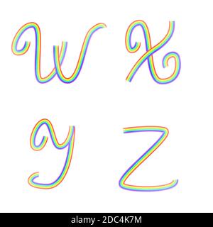 Satz der lateinischen Buchstaben des Regenbogens W, X, Y, z. künstlerische Vektor-Schrift isoliert auf Weiß. Elemente für Design. Stock Vektor