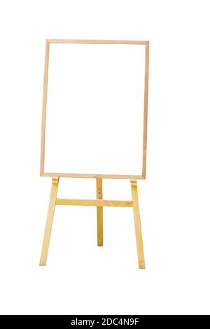 Vertikales Foto des Menü Whiteboard isoliert auf weißem Hintergrund, Beschneidungspfad. Stockfoto