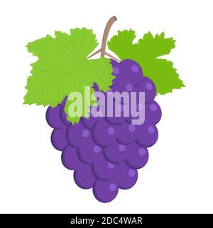 Trauben mit Blättern. Vektorgrafik flach. Stock Vektor